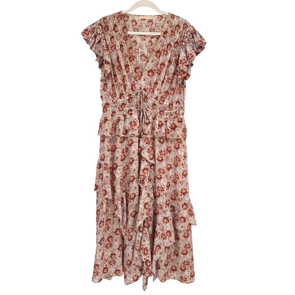 Ulla Johnson Silk Floral Ruffle Midi Dress Sz 14 Ethereal Summer Wedding Luxe - Picture 3 of 16